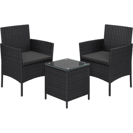 Set mobilier gradina cu 2 locuri, 2 scaune si masa cu sticla, ratan PE, negru si gri [7]