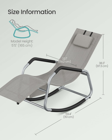 Sezlong balansoar gradina, cu tetiera reglabila si buzunar lateral, cadru otel, maxim 150 kg, 151x56x97 cm, gri [2]