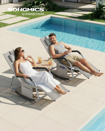 Sezlong balansoar gradina, cu tetiera reglabila si buzunar lateral, cadru otel, maxim 150 kg, 151x56x97 cm, gri [7]