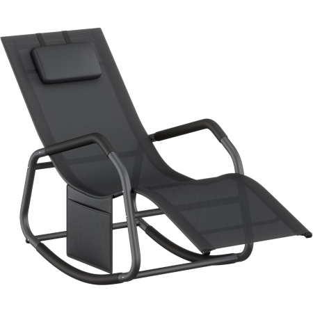 Gradina & balcon - Sezlong balansoar gradina, cu tetiera reglabila si buzunar lateral, cadru otel, maxim 150 kg, 151x56x97 cm, negru