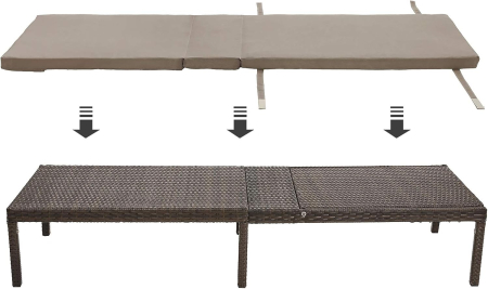 Sezlong gradina cu saltea groasa si tetiera, ratan PE si metal, maxim 150 kg, 195x65x40 cm, maro [3]