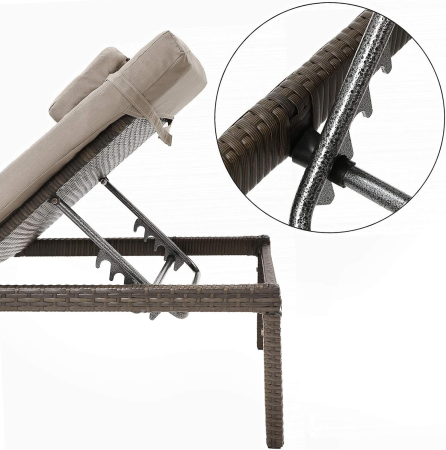 Sezlong gradina cu saltea groasa si tetiera, ratan PE si metal, maxim 150 kg, 195x65x40 cm, maro [5]