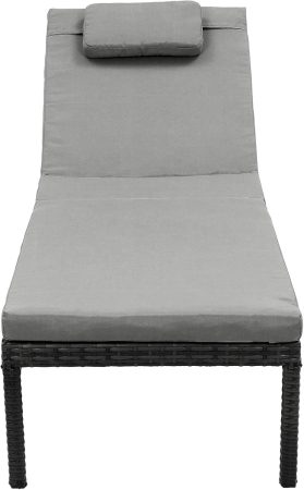 Sezlong gradina cu saltea groasa si tetiera, ratan PE si metal, maxim 150 kg, 195x65x40 cm, negru si gri [1]