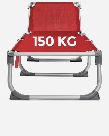 Sezlong pliabil, cadru usor din aluminiu, cu parasolar, spatar reglabil in 5 pozitii, maxim 150kg, 193x55x31cm, rosu [8]