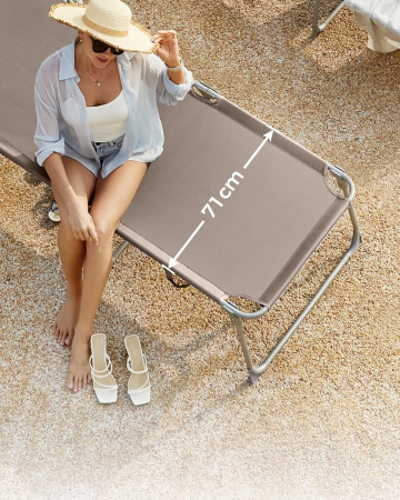 Sezlong pliabil cu parasolar si tetiera, spatar reglabil 4 pozitii, tesatura sintetica respirabila, max 150 kg, 200x71x38 cm, taupe [7]