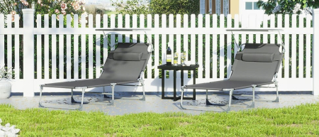 Sezlong pliabil cu parasolar si tetiera, spatar reglabil 4 pozitii, tesatura sintetica respirabila, max 150 kg, 200x71x38 cm, gri [7]