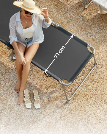 Sezlong pliabil cu parasolar si tetiera, spatar reglabil 4 pozitii, tesatura sintetica respirabila, max 150 kg, 200x71x38 cm, gri [5]