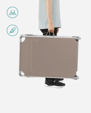 Sezlong pliabil cu parasolar, spatar reglabil 5 pozitii, cadru aluminiu, max 150 kg, 193x55x31 cm, taupe [1]
