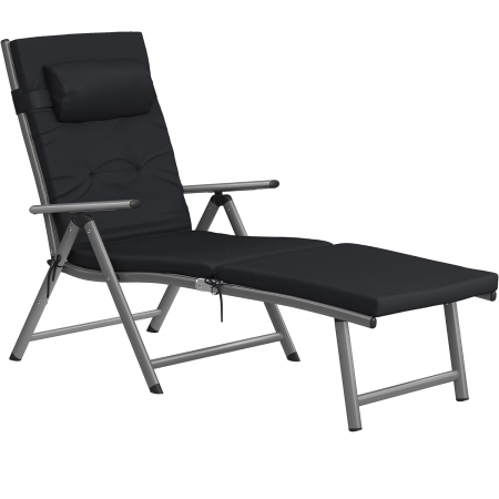 Gradina - SONGMICS Sezlong pliabil, cu saltea groasa si tetiera, spatar reglabil, maxim 150kg, 183x60x39cm, negru