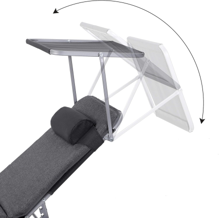 Sezlong pliabil cu saltea 3 cm si parasolar, spatar reglabil 4 pozitii, max 150 kg, 193x53x30 cm, gri [4]