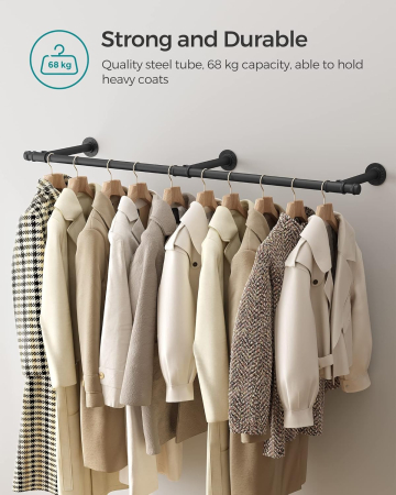 Sina metalica de agatat haine, montare pe perete, aspect industrial, 30x7x170 cm, negru [4]