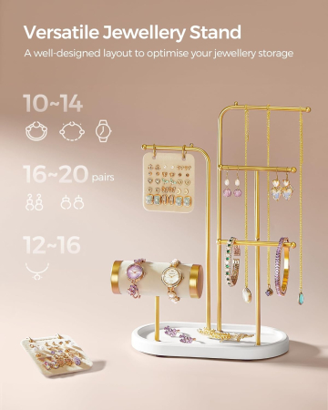 SONGMICS Stand suport pentru depozitare si expunere bijuterii, otel, 11x20x32 cm, auriu [2]