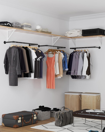 Suport bara de perete pentru haine, stil industrial, metal, 92x30 cm, negru [3]