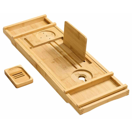 Baie - SONGMICS Suport cada extensibil din bambus, pliabil, 70–96 cm, bej natur