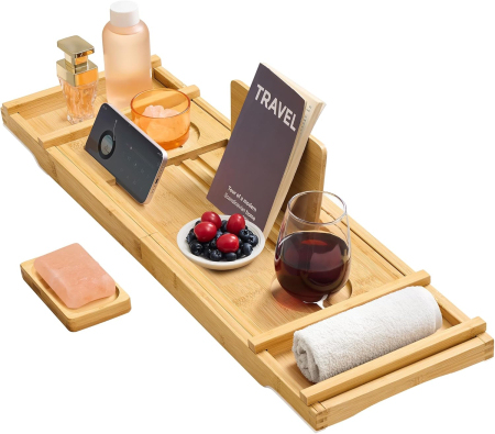 SONGMICS Suport cada extensibil din bambus, pliabil, 70–96 cm, bej natur [7]