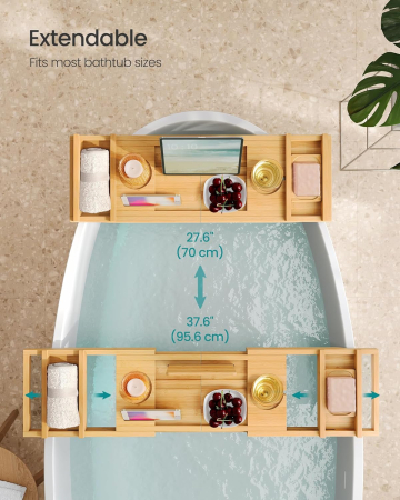 SONGMICS Suport cada extensibil din bambus, pliabil, 70–96 cm, bej natur [3]