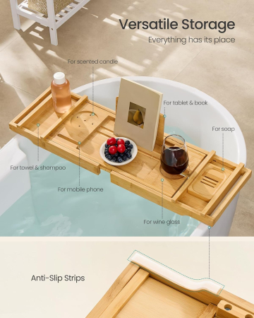 SONGMICS Suport cada extensibil din bambus, pliabil, 70–96 cm, bej natur [6]