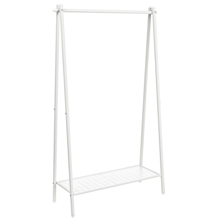 Cuiere - Suport haine cu bara si raft inferior, cadru metalic, 93x34x153 cm, alb