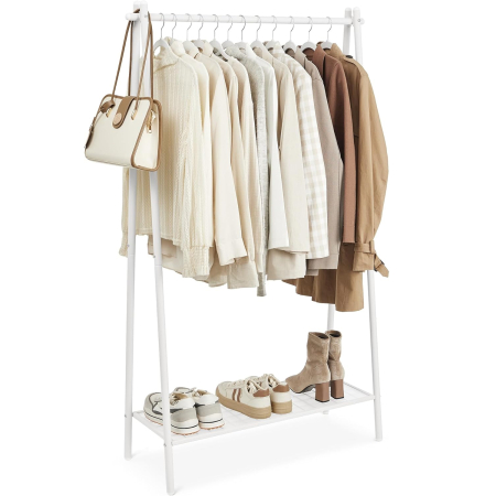 Suport haine cu bara si raft inferior, cadru metalic, 93x34x153 cm, alb [7]