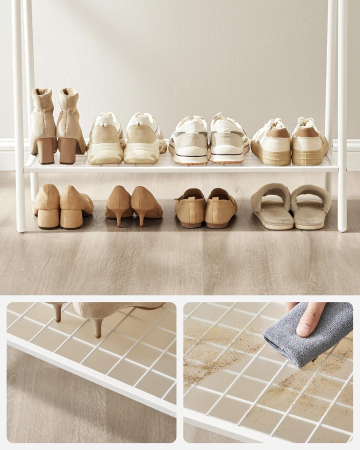 Suport haine cu bara si raft inferior, cadru metalic, 93x34x153 cm, alb [3]