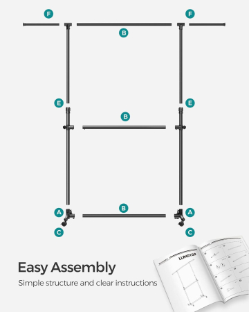 Suport haine cu doua bare, roti blocabile, inaltime reglabila, cadru metalic, 101x49x113-180 cm, negru [5]