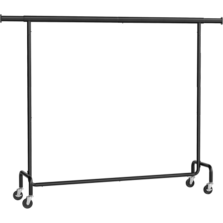 Living & hol - SONGMICS Suport haine cu roti, bara extensibila pentru umerase, structura metalica sarcina mare, 45x160-200x163 cm, negru