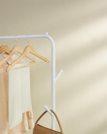 Suport haine metalic cu roti si raft inferior, stil industrial, 103x41x155 cm, alb [2]