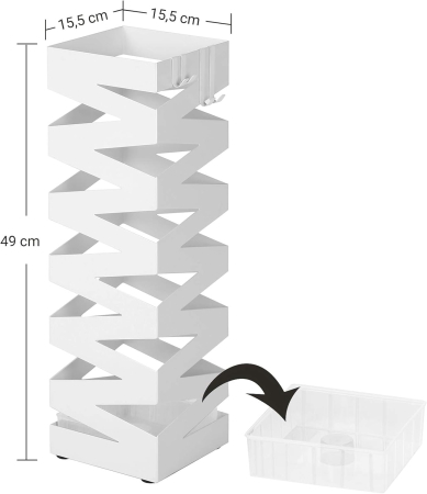 Suport metalic pentru umbrele, cu carlige si tava de picurare, 15x15x49cm, alb [6]