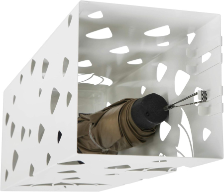 Suport metalic pentru umbrele, cu carlige si tava de picurare, 16x16x49cm, alb [9]