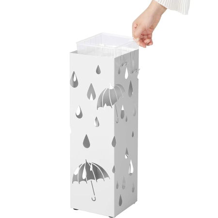 Suport metalic pentru umbrele, cu carlige si tava de picurare, 16x16x49cm, alb [8]