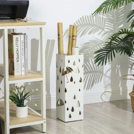 Suport metalic pentru umbrele, cu carlige si tava de picurare, 16x16x49cm, alb [6]