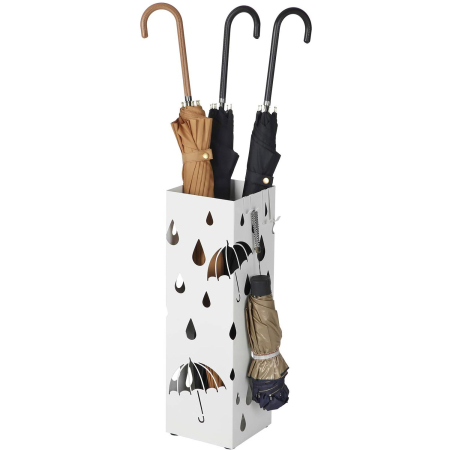 Suport metalic pentru umbrele, cu carlige si tava de picurare, 16x16x49cm, alb [4]