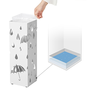 Suport metalic pentru umbrele, cu carlige si tava de picurare, 16x16x49cm, alb [1]