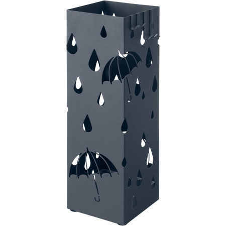 Living & hol - Suport umbrele metalic cu recipient detasabil apa, 4 carlige, decupaje moderne, 16x16x49 cm, antracit