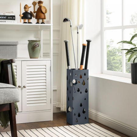 Suport umbrele metalic cu recipient detasabil apa, 4 carlige, decupaje moderne, 16x16x49 cm, antracit [2]