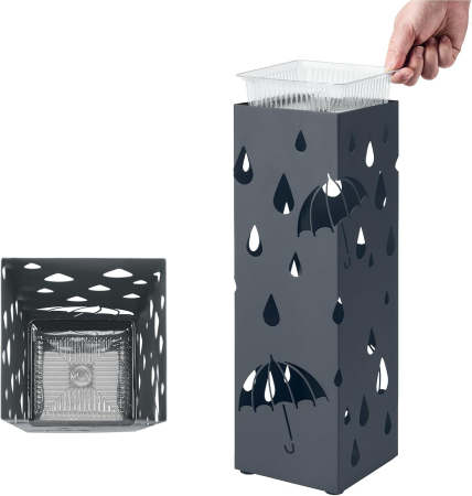 Suport umbrele metalic cu recipient detasabil apa, 4 carlige, decupaje moderne, 16x16x49 cm, antracit [4]