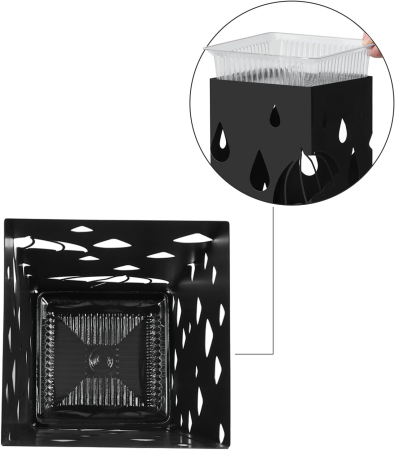 Suport umbrele metalic cu recipient detasabil apa, 4 carlige, decupaje decorative, 16x16x49 cm, negru [2]