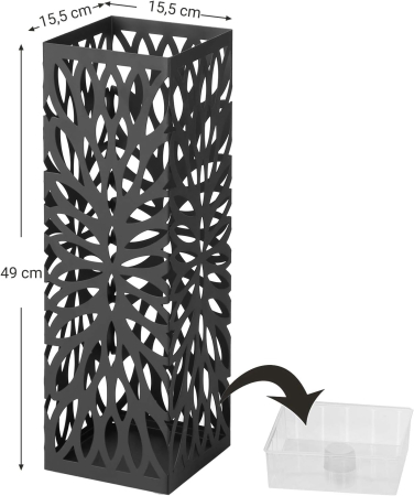 SONGMICS Suport metalic pentru umbrele, cu carlige si tava de picurare, 16x16x49cm, negru [8]