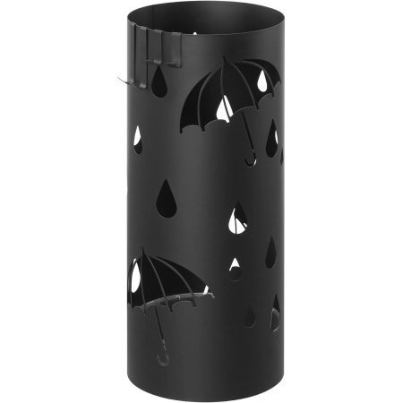 Living & hol - Suport umbrele metalic cu recipient apa, 4 carlige, decupaje tematice, compact, 17x17x41 cm, negru