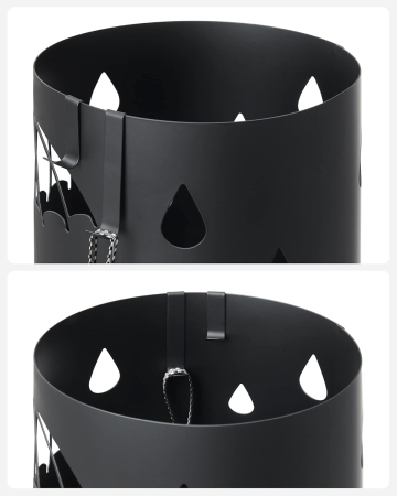 Suport umbrele metalic cu recipient apa, 4 carlige, decupaje tematice, compact, 17x17x41 cm, negru [2]