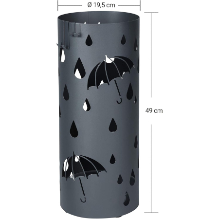 Suport metalic pentru umbrele, cu carlige si tava de picurare, 20x20x49 cm, gri antracit mat [4]