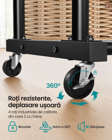 Suport mobil pentru haine cu 2 bare de umerase si raft inferior pentru pantofi, structura metalica, maxim 90 kg, 4 roti pivotante la 360°, id [5]