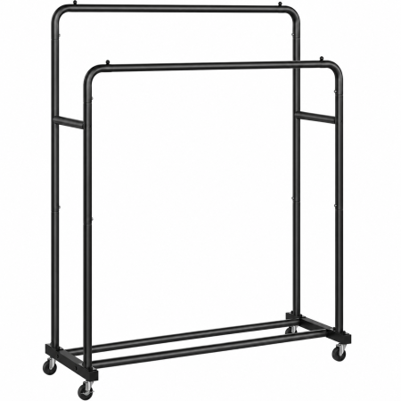 Living & hol - Suport mobil pentru haine cu 2 bare de umerase si raft inferior pentru pantofi, structura metalica, maxim 90 kg, 4 roti pivotante la 360°, id
