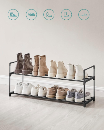 SONGMICS Suport pantofi 92x30x34 cm, 2 niveluri, suprapozabil, structura metalica, negru [3]