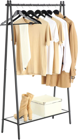 SONGMICS Suport pentru haine cu cadru din otel, cu sina de agatat si raft, 34x93x153cm, negru mat [9]