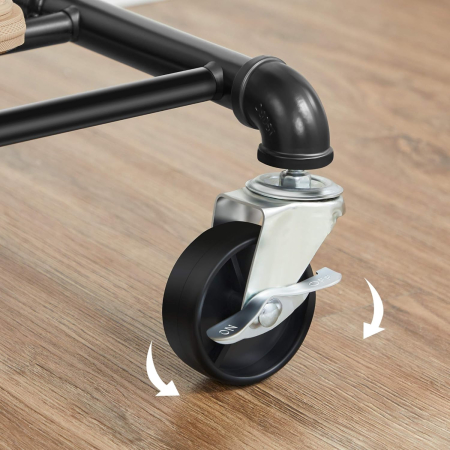 SONGMICS Suport pentru haine, cu raft si 2 sine de agatat, cadru metalic, cu roti, 130x49x198cm, industrial, negru [5]