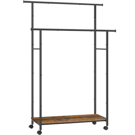 Living & hol - Suport pentru haine dublu cu 2 sine de agatat si polita inferioara, pe roti, 40x99x157 cm, negru