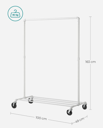 Suport pentru haine mobil cu raft inferior, cadru metalic, stil industrial, 100x49x163 cm, alb [1]
