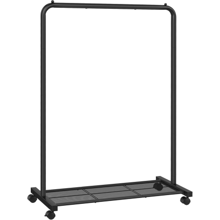 Mobila hol - Suport pentru haine mobil cu roti, bara umerase si raft, stil industrial, 91x41x158 cm, negru