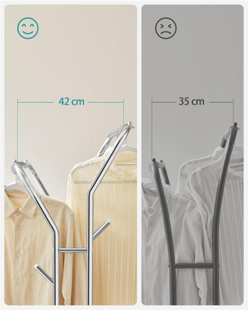 Suport pentru haine pe roti, cu polita, sina dubla, cadru metalic, sarcina 100kg, 53x104x155cm, inox argintiu [3]